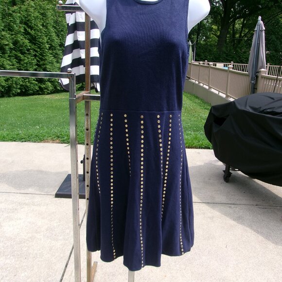 MICHAEL KORS NAVY &GOLD STUDDED SWEATER DRESS M - Picture 1 of 1